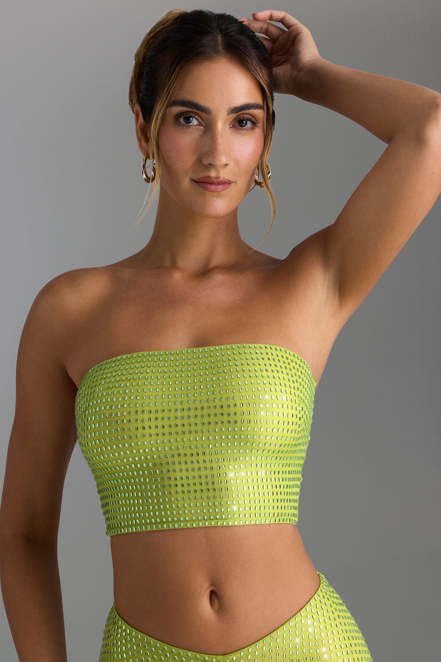 Embellished Strap-Back Bandeau Top in Pear Green