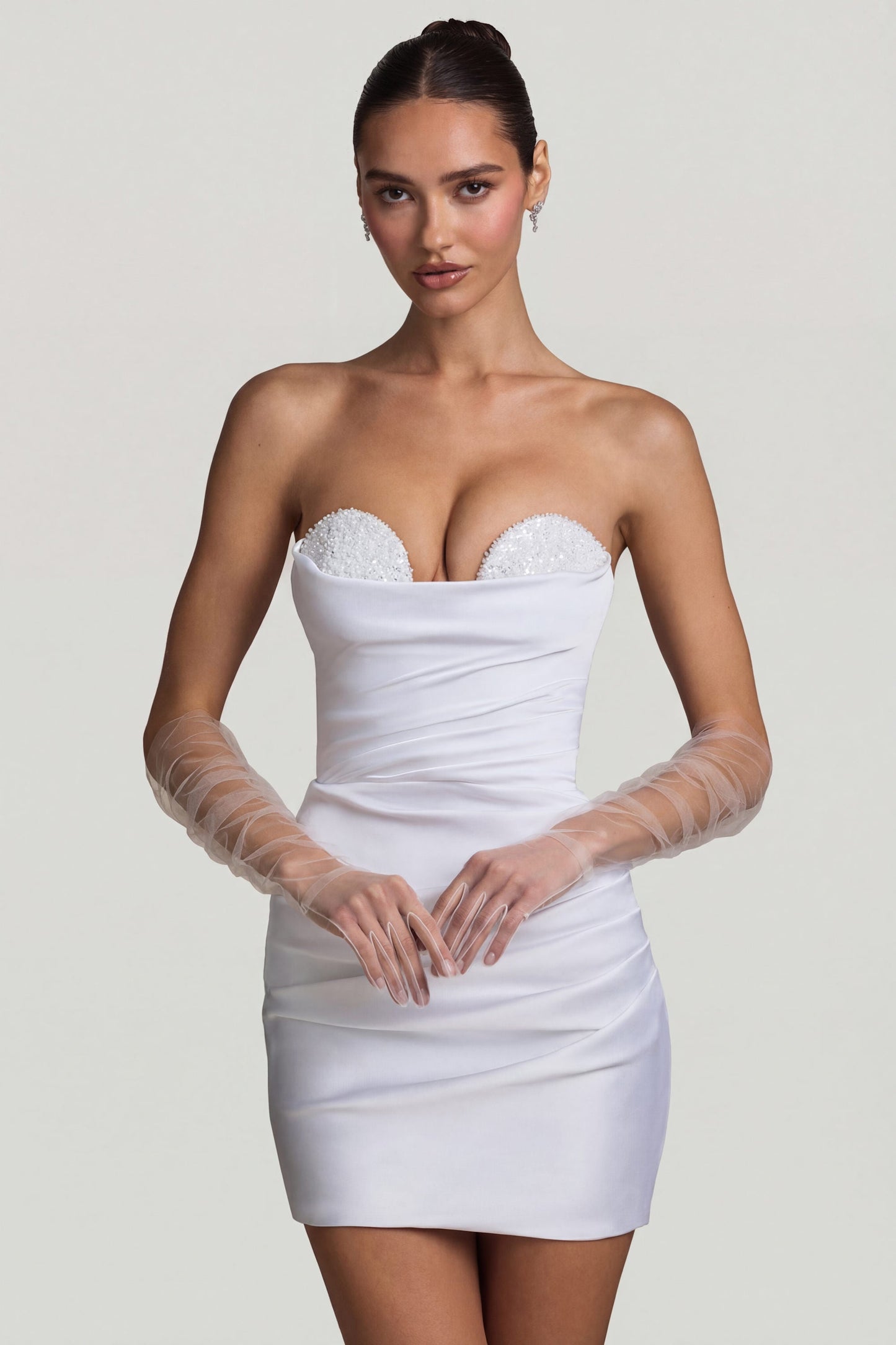 Ruched Corset Mini Dress in White