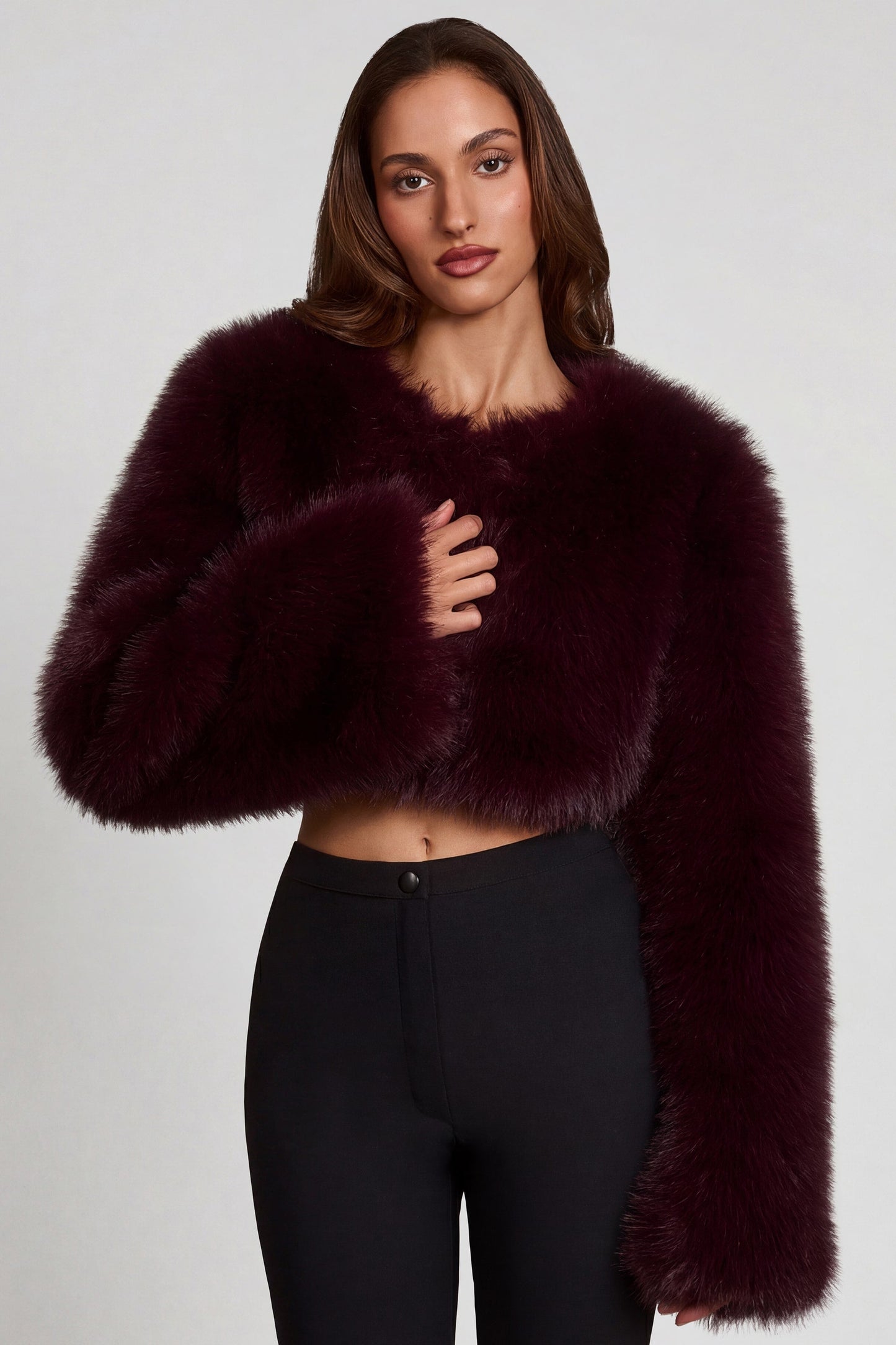 Faux Fur Cropped Bolero in Wine
