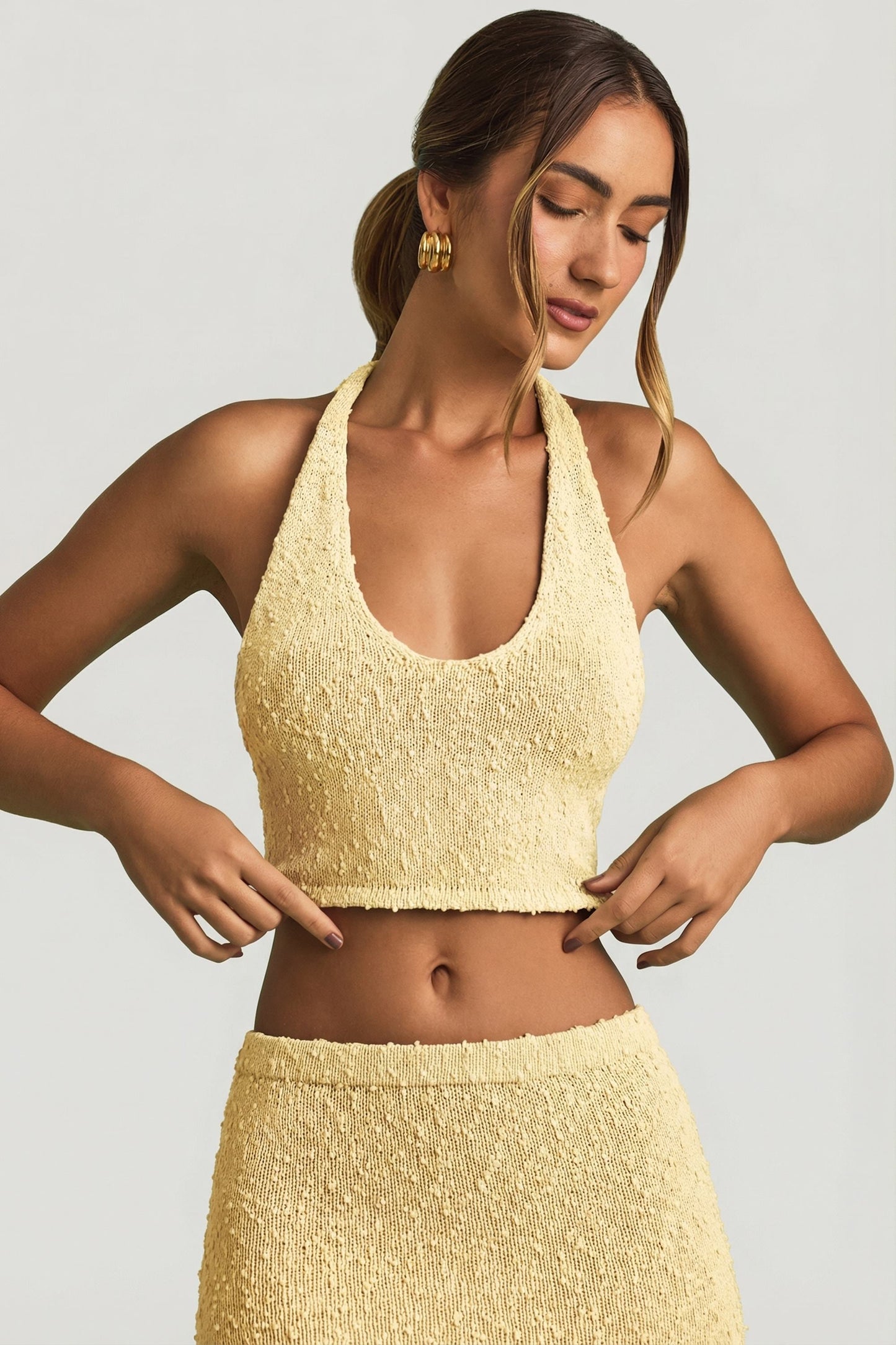 Bouclé Halterneck Crop Top in Yellow