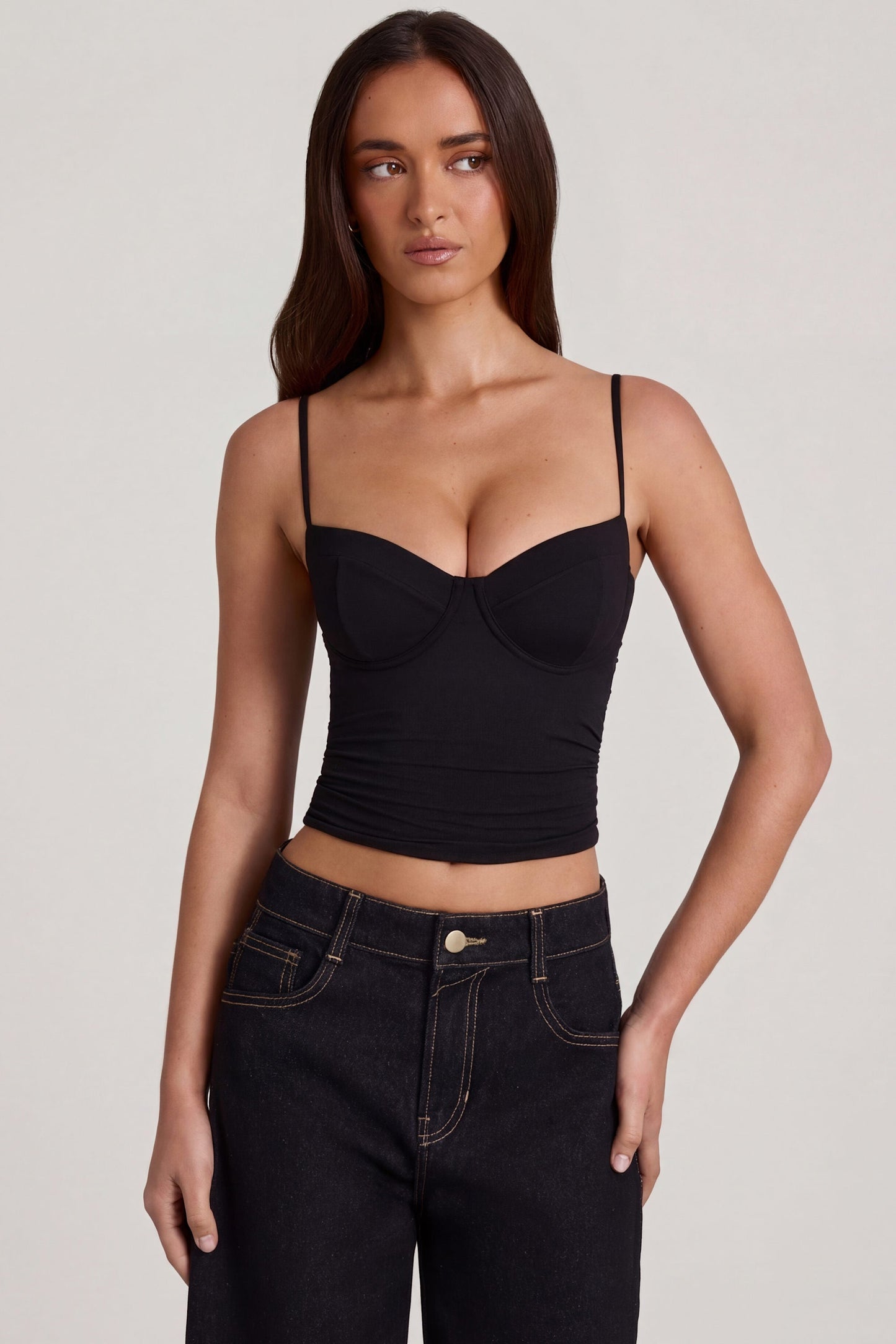 Modal Underwired Camisole Ruched Top in Black