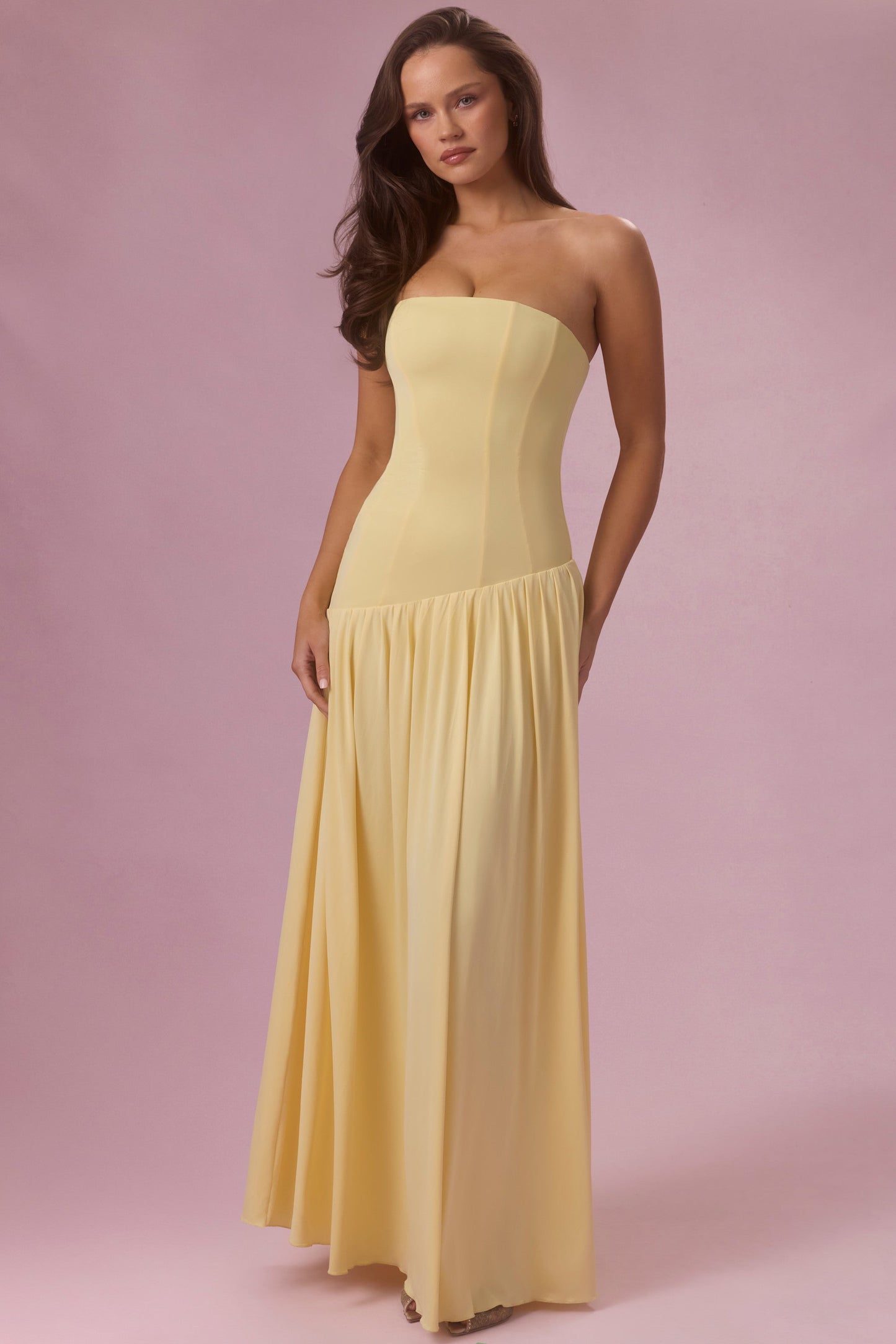 Jersey Strapless Gown in Butter Yellow