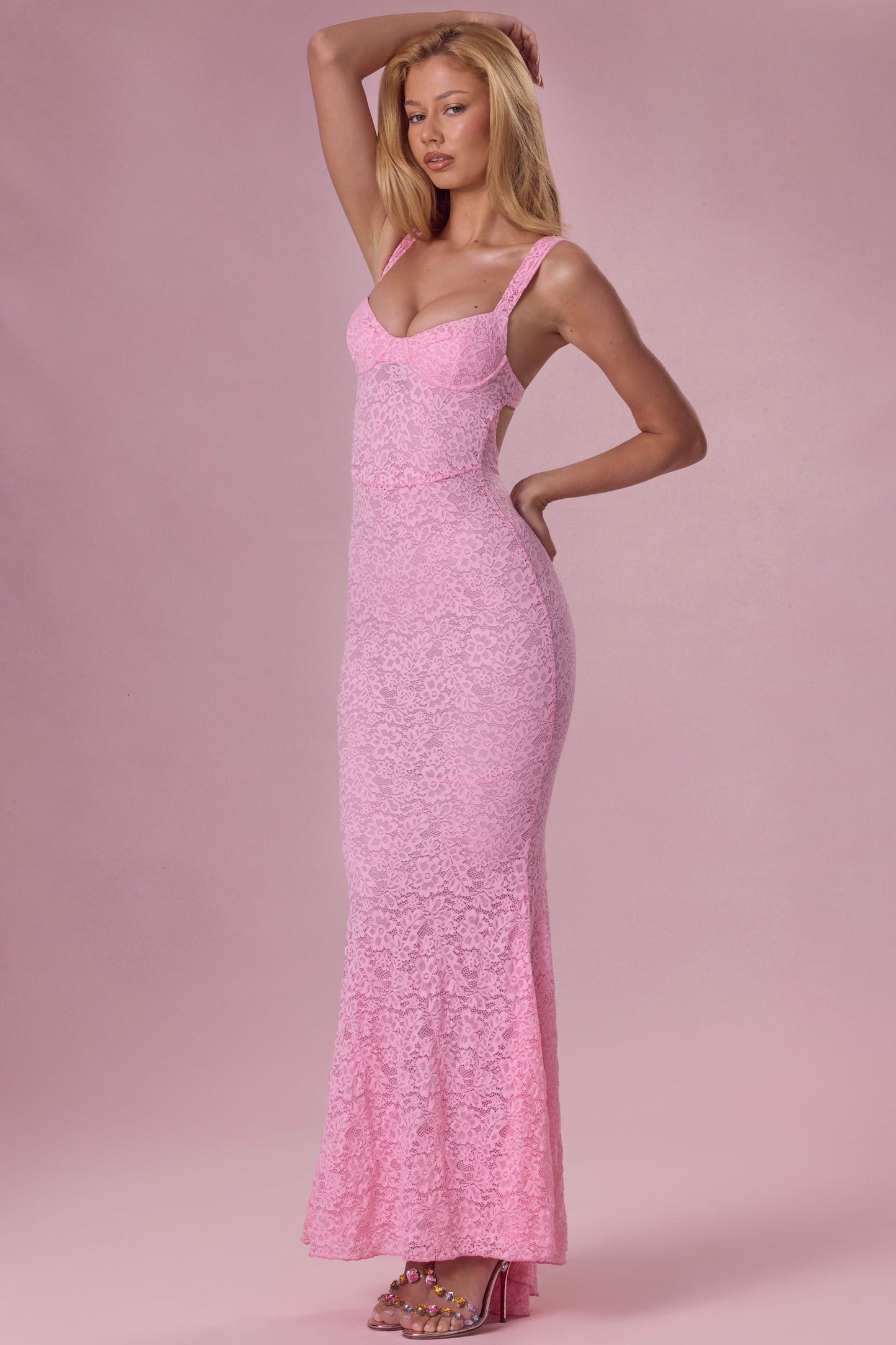 Lace Sweetheart-Neck Gown in Blush Pink
