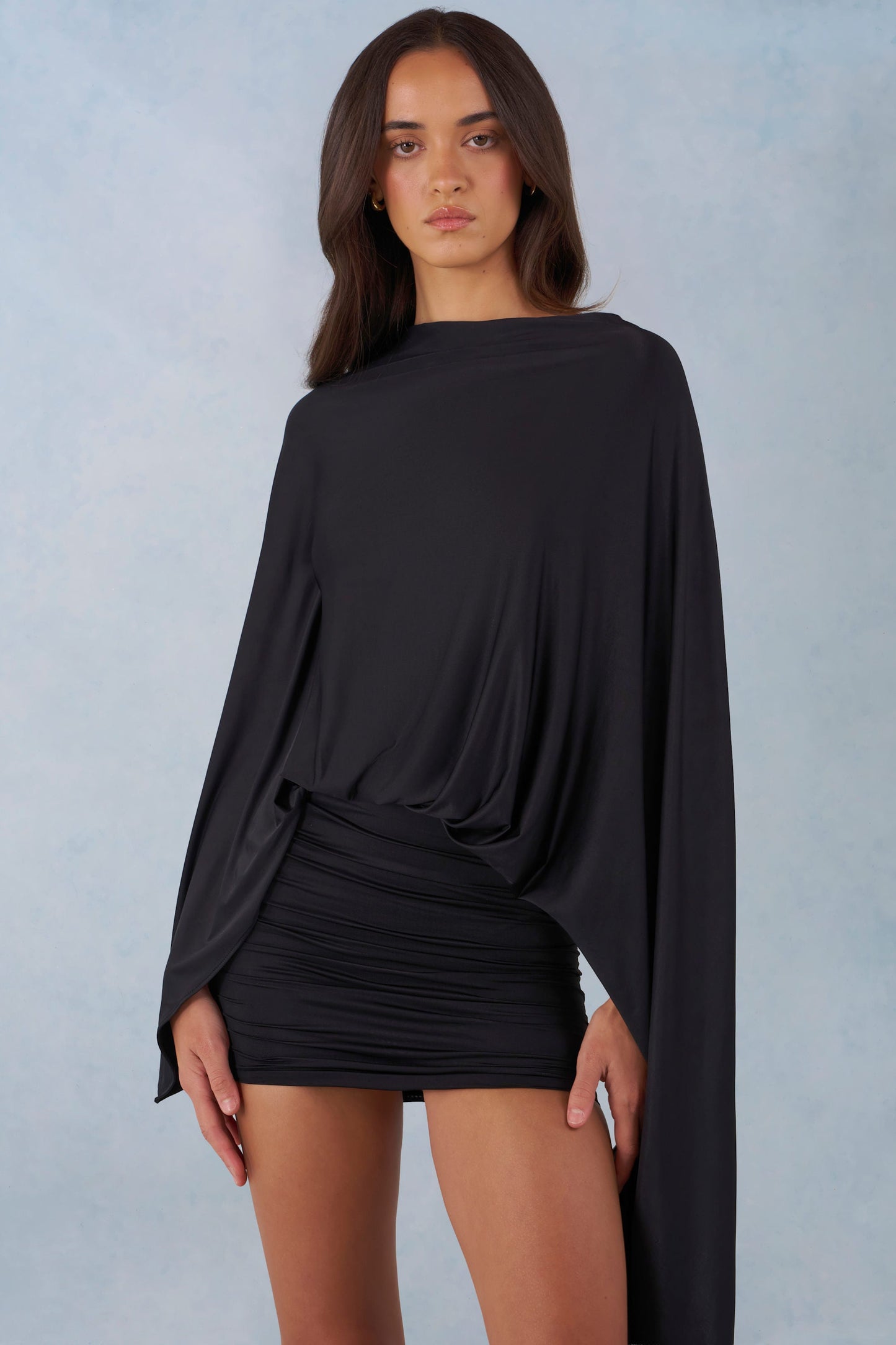 Draped Cape Mini Dress in Black