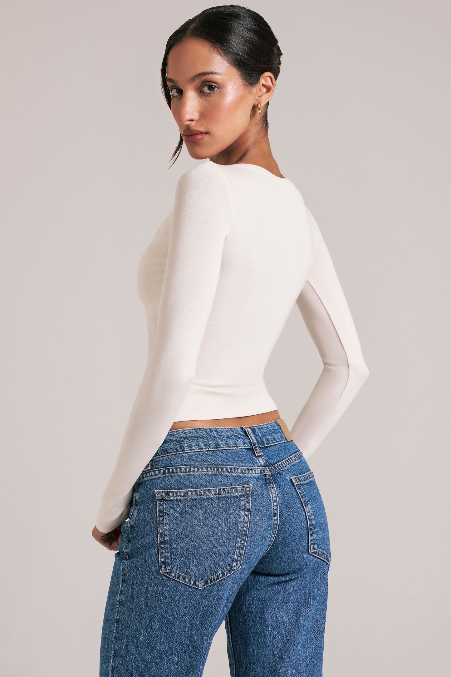V-Neck Long-Sleeve Top in Ivory