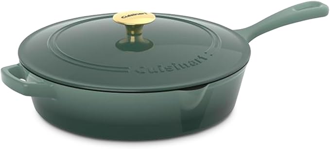 Cuisinart 12-Inch Cast Iron Chicken Fryer with Lid, 4.5 Quart Capacity, Porcelain Enameled Interior, Oven Safe, Induction Compatible, Green Gradient