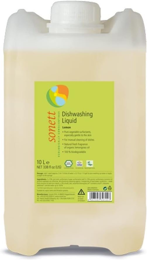 Sonett Organic Dishwashing Liquid Lemon 100% Biodegradable - 2.6 gal/ 10L (Pack of 1)