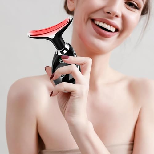 Facial Massager Red-Light-Therapy-for-Face and Neck, Face π² culpting Wand with 7 Color (Bright Black) - color: Bright Black