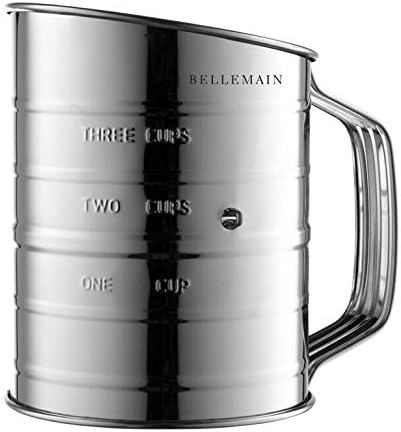 Bellemain 3 Cup Flour Sifter for Baking Fine Mesh Rotary Hand Crank with Loop Agitator for Quick Sifting, Flour Sifter Stainlees Steel