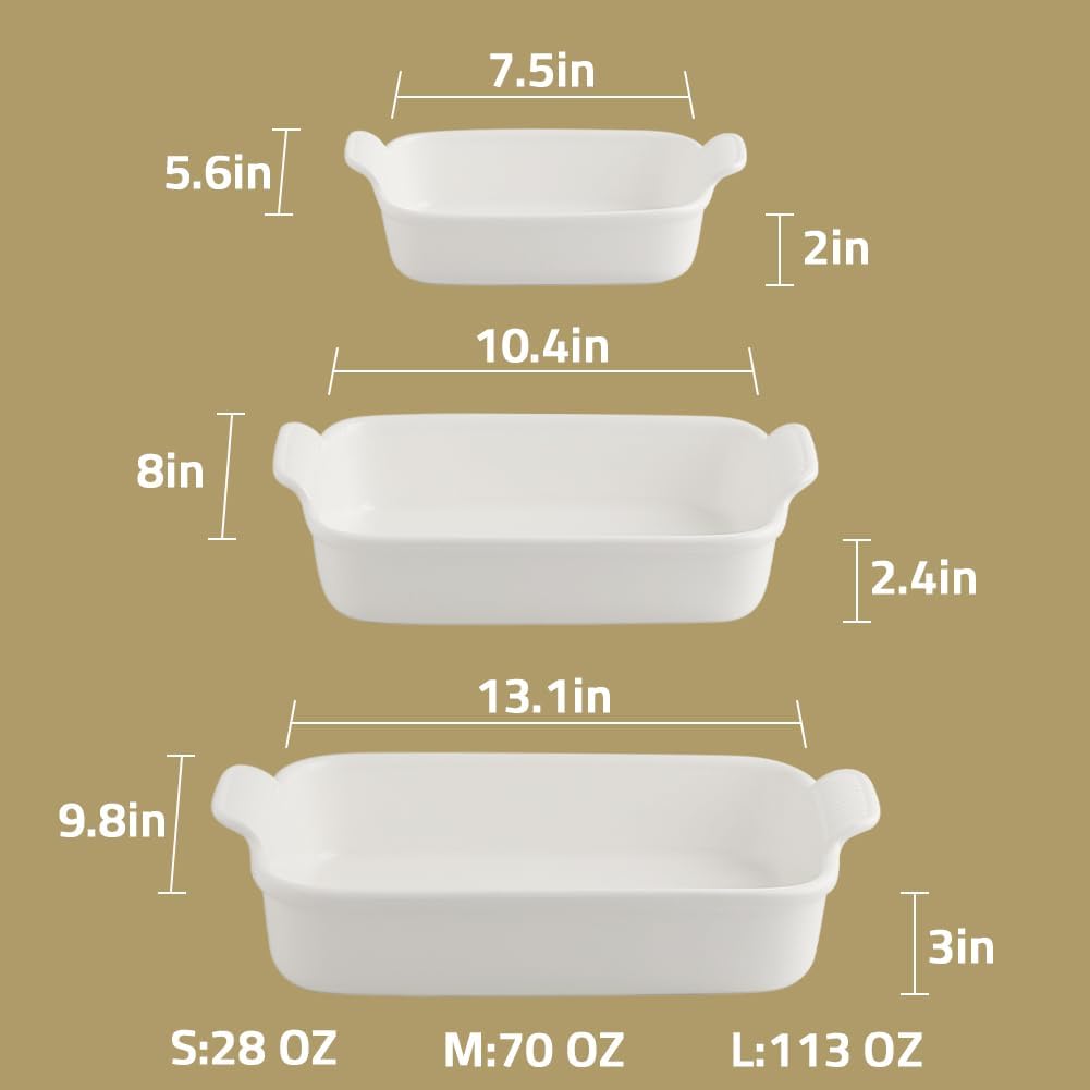 Sweejar Baking Pans Set, Ceramic 9x13 Baking Dish with Handle, Rectangular Casserole Dishes for Oven, Bakeware Sets of 3, Durable Lasagna Pan Deep for Kitchen, Banquet, Wedding Gift(Red)