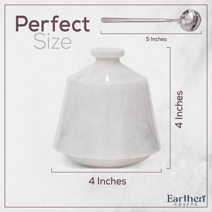 Marble Salt Cellar With Lid White 4 Inch Salt Jar with Spoon, Salt and Spices Storage Box For Kitchen Counter, Modern Salt Keeper