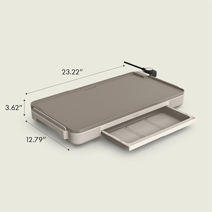 bella 12" x 22" Electric Griddle with Warming Tray, EverGood™ Ceramic Nonstick Coating & Removable Temperature Probe, Dishwasher-Safe Drip Tray & Cool Touch Handles, 1500 Watt, Oatmilk