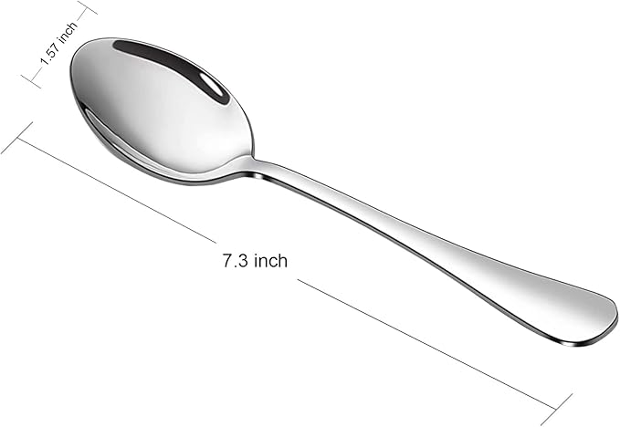 SANTUO 16 Piece Stainless Steel Dinner Spoons Set, 7.3" Silverware Set, Table Soup Spoons, Mirror Finish & Dishwasher Safe
