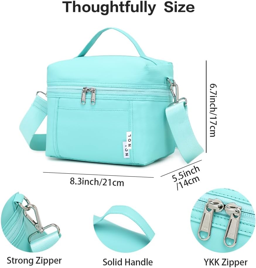 NOL Natural Organic Lifestyle Insulated Lunch Bags for Women Cooler Bag Lightweight Nylon Waterproof Lunch Box For Work(Small, Cyan