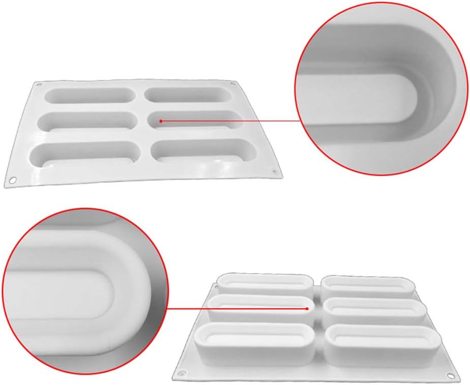OCPO KITCHEN Eclair Silicone Mold for Baking Mousse Cake, French Dessert, Pastry, Chocolate, Ice Cream, Cake Decoration Mold, 3D Concave Eclair Shape (6-Cavity)