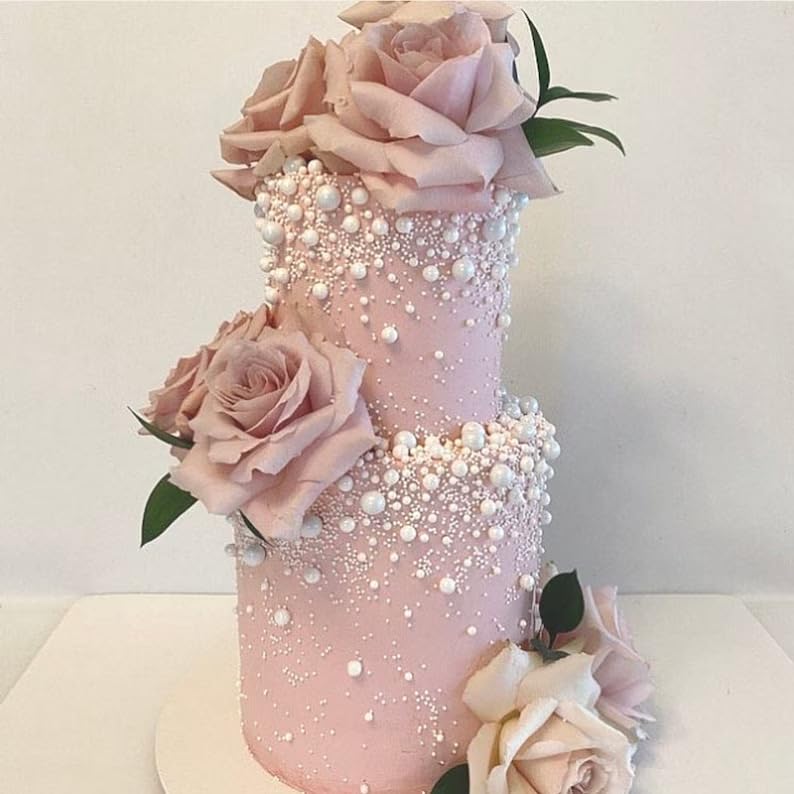 4 in 1 Edible White Pearl Sugar Sprinkles 6 oz, 4 sizes Candy Pearls Ideal for Baking, Cake and Cupcake Toppers, Cookie Decoration, Ice Cream Topping, Wedding Shower Valentines Halloween Christmas