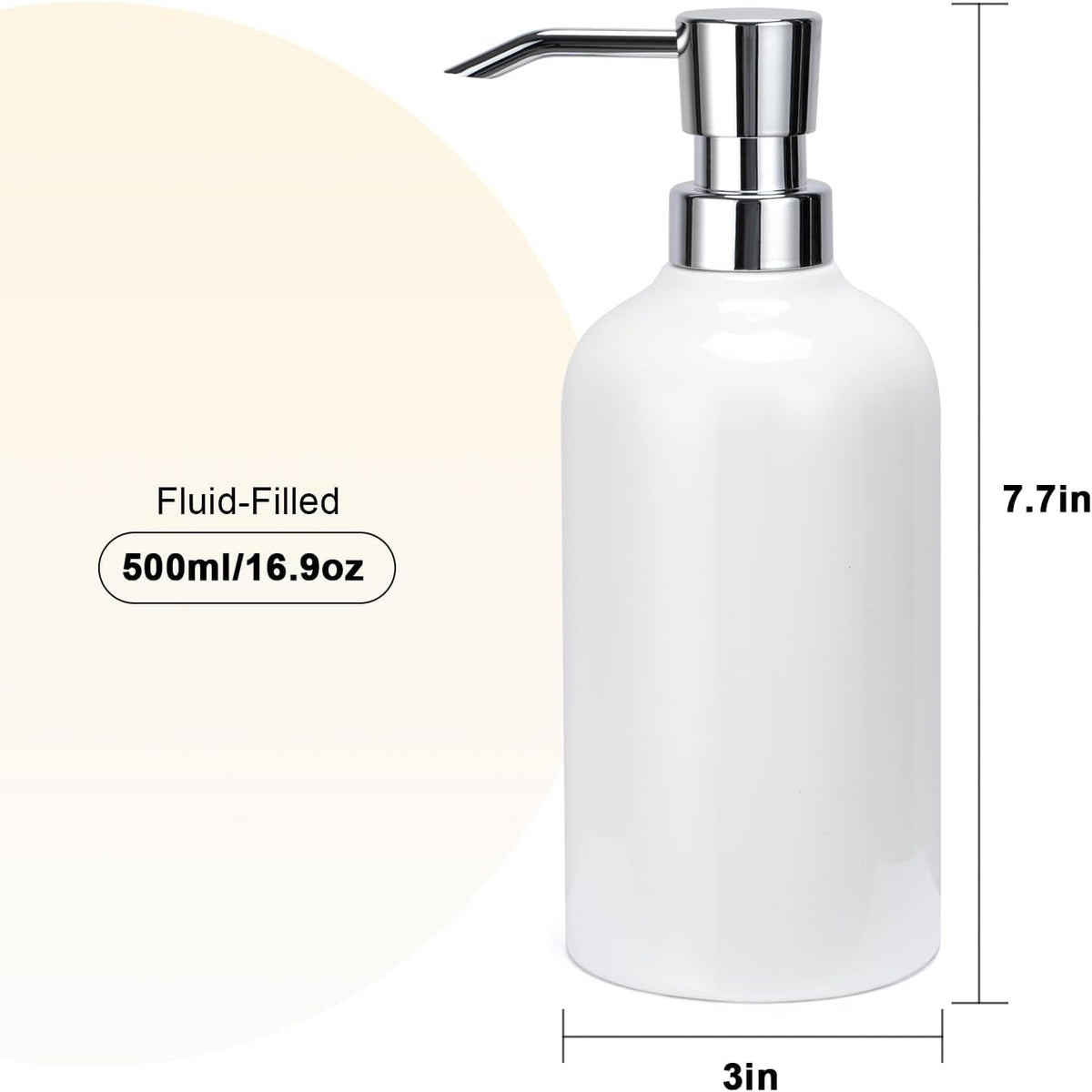 Ceramic White Soap Dispenser with Rust-Proof Plastic Pump Bathroom, 16.9oz Hand Soap Dispenser for Kitchen, Hotel