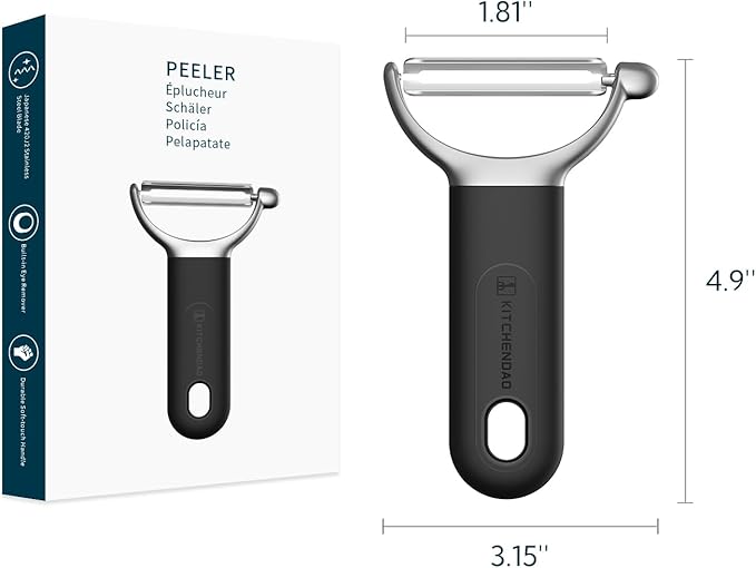 KITCHENDAO Swivel Vegetable Potato Peeler for Kitchen, Japanese Stainless Steel Sharp Blade, Heavy Duty Die-cast Construction Y Peeler, Built-in Eye Remover, Soft-touch Handle, Dishwasher Safe, Black