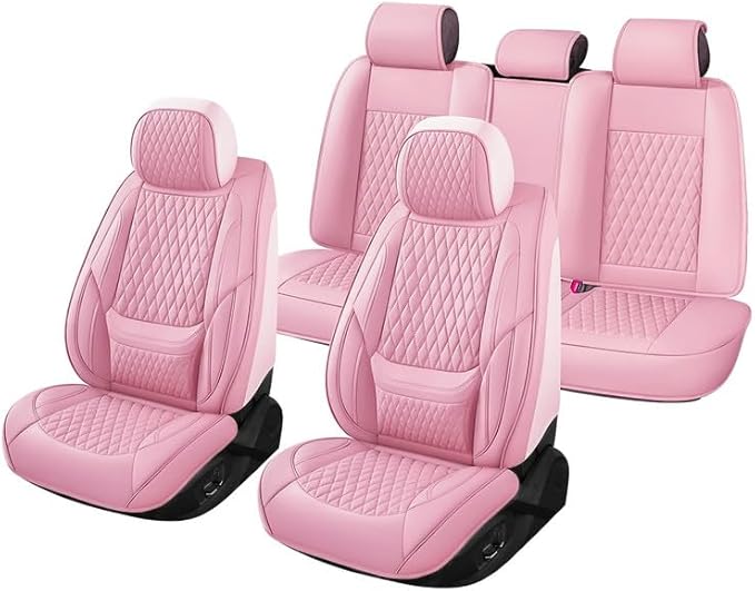 Car Seat Covers Full Set Custom Fit for Chevrolet/Chevy Volt 2010-2019 - Premium Faux Leather with Lumbar Support | Breathable, Waterproof, Anti-Slip, Durable (Pink,Full Set)