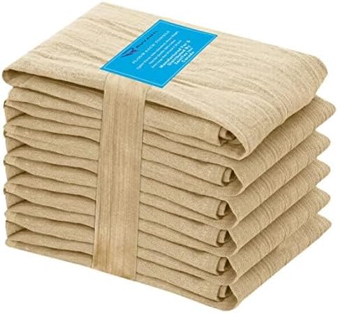 RUVANTI Flour Sack Towels 4 Pack 28x28 Inch, 100% Cotton Tea Towel, Reusable, Machine Washable, Absorbent BarTowels - Dish Cloth Perfect for Drying Dishes & Cleaning - Camel