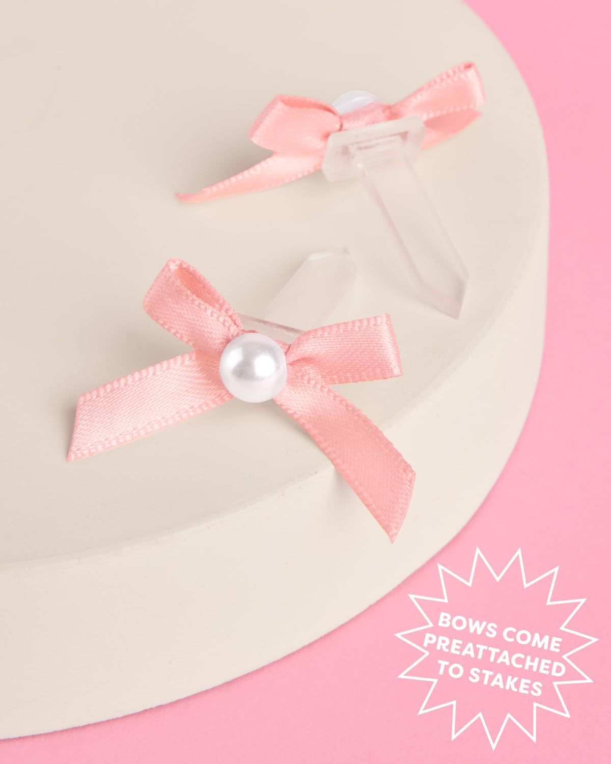 xo, Fetti Mini Pink Bow + Pearl Cake Toppers | 12 pcs | Bachelorette Party Decoration, Birthday Candle Accessory, Engagement Dessert Decor, Bridal Food Supplies