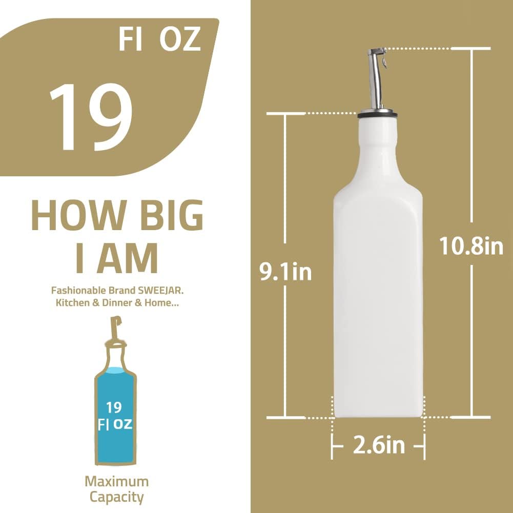 Sweejar 19 Fl Oz Ceramic Olive Oil Dispenser Bottle with Spout, Large Oil Dispenser for Kitchen, Opaque EVOO Oil and Vinegar Cruet for Cooking, Oil Container for Avocado Oil, Pack of 1 (Turquoise)