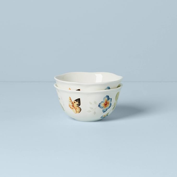 Lenox 890914 Butterfly Meadow 2-Piece Porcelain Dessert Bowl Set, Blue, 4.75"