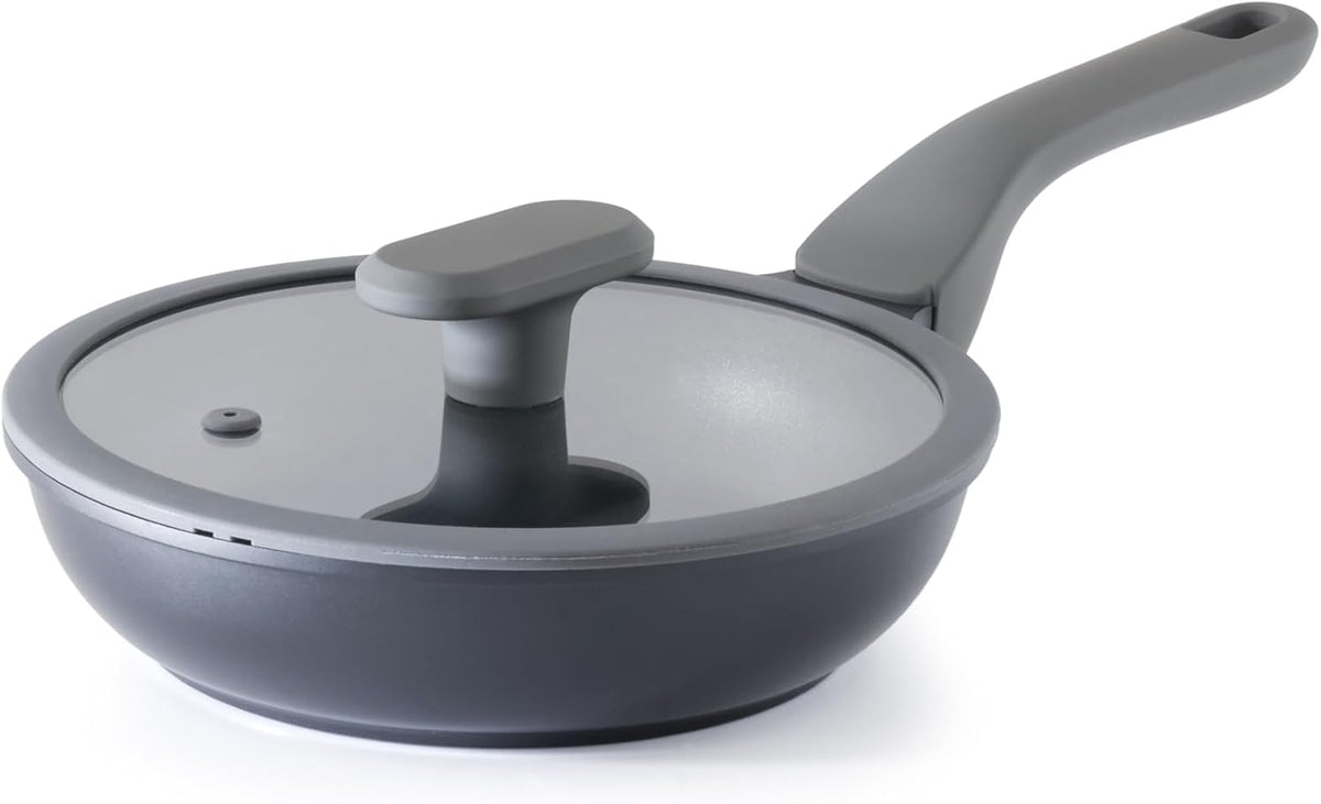 Nonstick Ceramic Frying Pan with Lid, 8/10 Inch Skillet with Stay Cool Handle, Fully Coated, Induction Compatible & Oven Safe, 100% Dishwasher Safe, PTFE & PFOA Free(8 Inch, Black Sesame)