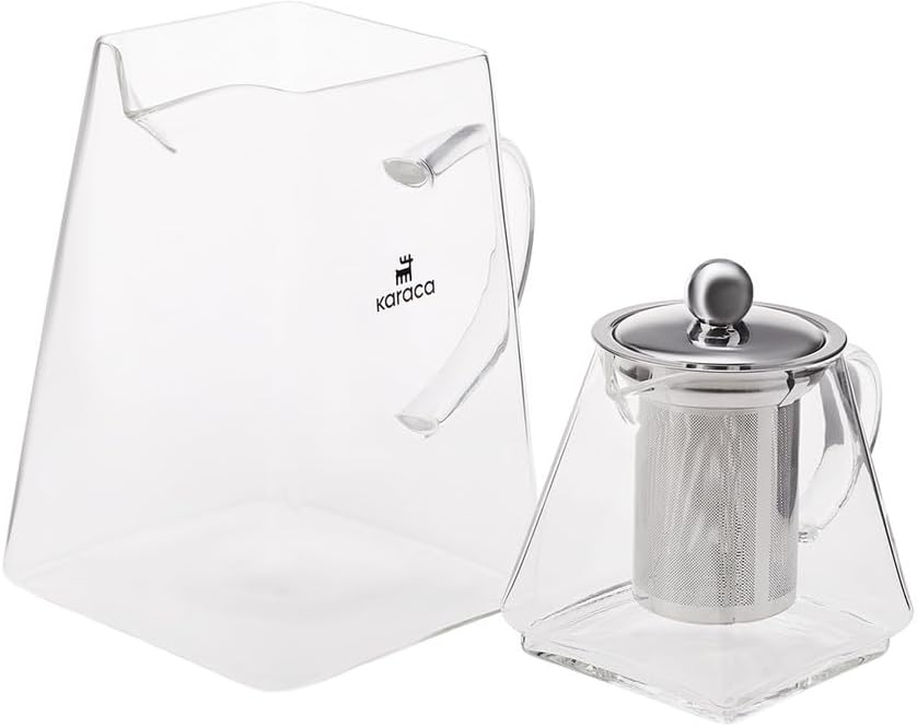 Karaca Giza Borosilicate Glass Teapot with Infuser and Lid for Stovetop, Transparent, 0.45.L Tea Pot & 1.5L Tea Kettle Set for Loose Leaf & Herbal, Dishwasher Safe