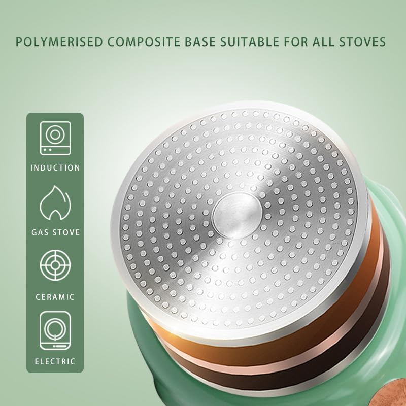 Frying Pans Nonstick with Lid, 10.2 Inches Skillets and Frying pan, Granite Cooking Pan with Pour Spout, Non Toxic Frying Pan for Stove, Induction, Gas, Pb, Cd PFOA Free (Green, 10.2 Inches)