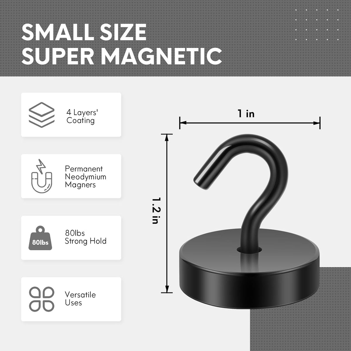 Neosmuk Magnetic Hooks, Cruise Ship Essentials, 80lb+ Heavy Duty Magnetic Hooks for Cruise Cabins, Refrigerator, Grill, Hanging, and Travel | Extra Strong Must-Haves Magnet Hook,Black