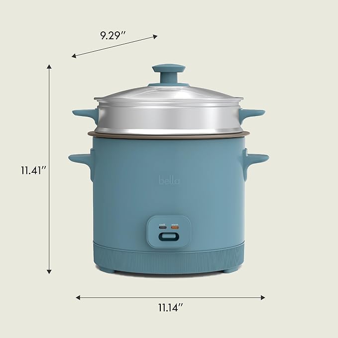 bella 16 Cup Rice Cooker with Steamer, Dishwasher Safe Steaming Basket, Rice Paddle and Measuring Cup, Removable Nonstick Cooking Bowl, Automatic Keep Warm Function, 400 Watt, Surf