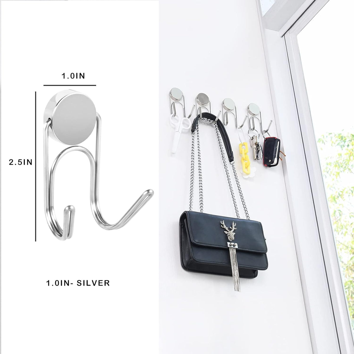 Magnetic Hooks Heavy Duty 304 Stainless Steel Hooks,Magnets Hanging Hooks for Refrigerator Grill Toolbox Cabins Outdoor,Cruise Essentials Camper Accessories,4pack(Silver,1.1in-2 40Lbs)