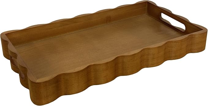 JUIOETURPine Wood Decorative Tray with Handle Rectangular Wooden Serving Tray for Breakfast in Bed,Coffee Table,Dining Table,or Kitchen - Perfect for Living Room,Bedroom,and Entryway Decor (Brown)