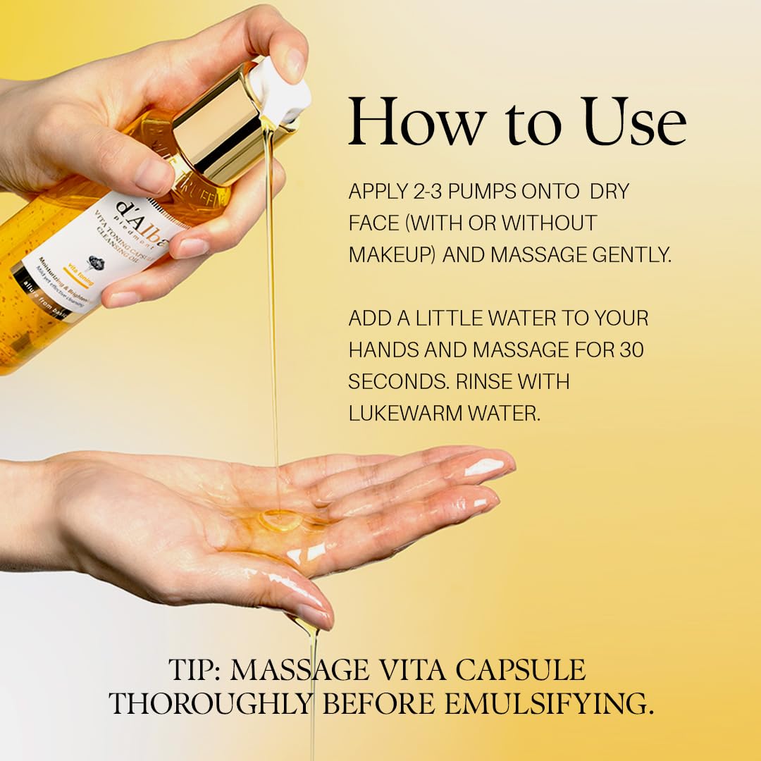 d'alba Piedmont Vita Toning Capsule Cleansing Oil (5.07 fl oz.), Vegan Skincare, Deep Cleansing Face Oil with Vitamin C, Glutathione & White Truffle, Makeup Remover, Pore Care