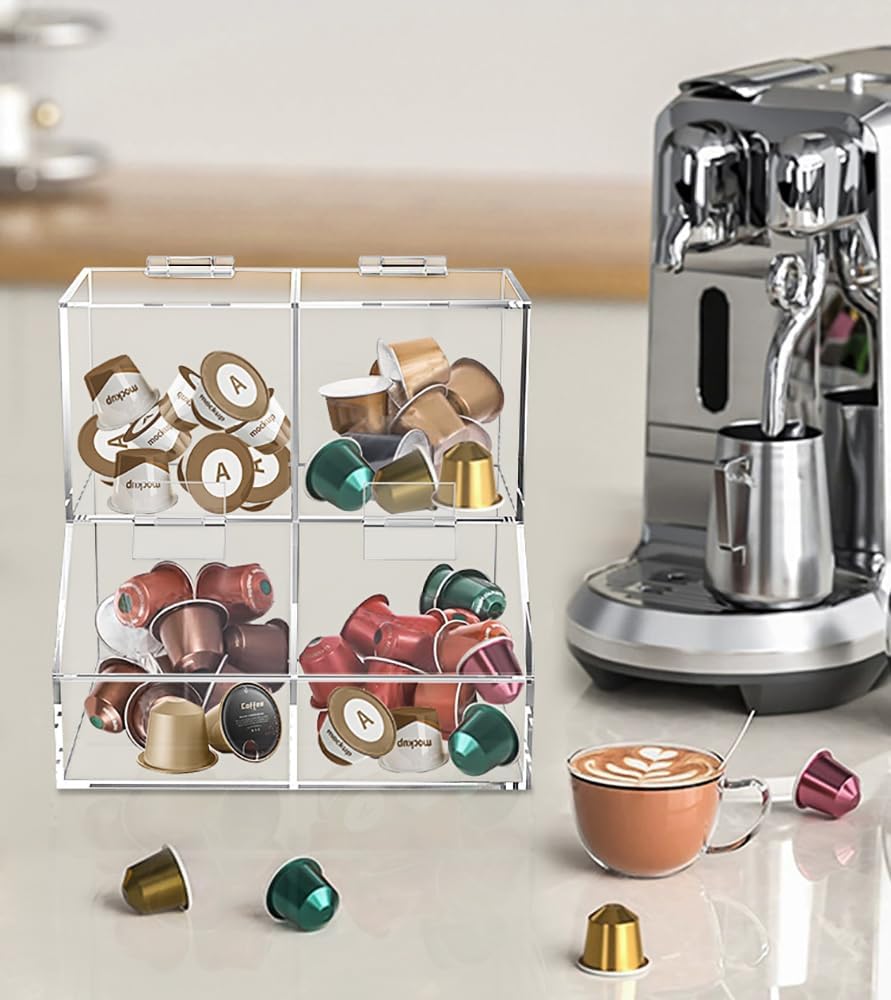 8611 Clear Countertop Storage for Coffee Capsules, Acrylic Holder Organizer, Coffee Filter Holder, Pods Holder for Counter