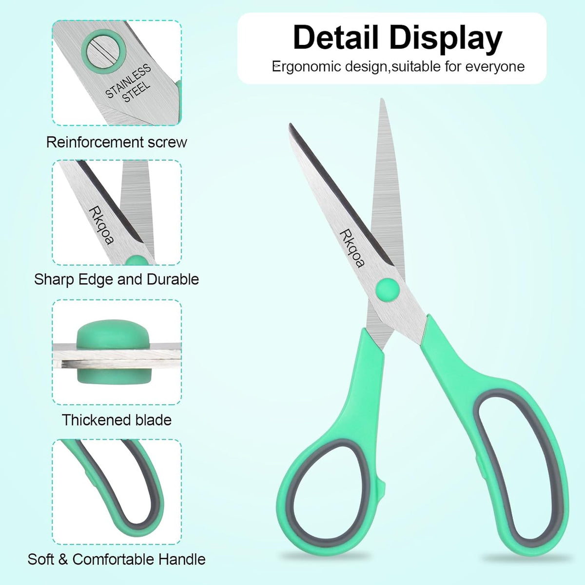 Red Scissors Bulk, Rkqoa 8" All Purpose Scissors Pack of 6- High Performance and Designed for Comfort and Cutting - Sharp to Cut but Soft to Hold. Perfect for Art, Crafts and the Office
