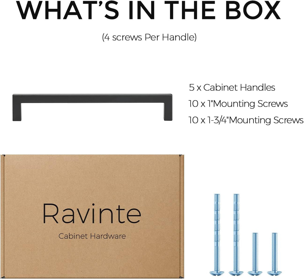 Ravinte 5 Pack Solid 6-1/4 Inch Center to Center Slim Square Bar Drawer Handles Kitchen Cabinet Hardware Matte Black Pulls