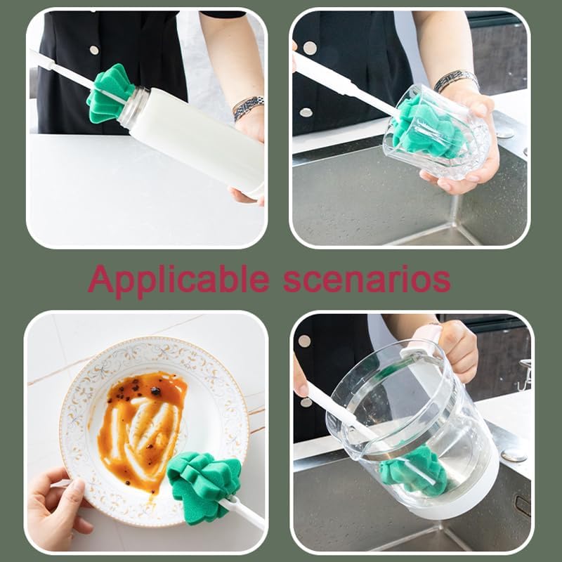 Bottle Soft Brushs Sponge Bottle Brushes Cleaning Brushs Set with Adjustable Handles 2 Pieces, for Wine Glasses and Bottles 2 Pcs Traceless Hook