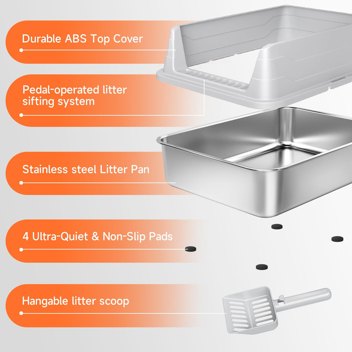 Stainless Steel Cat Litter Box, Odor Free Easy Clean Metal Litter Box