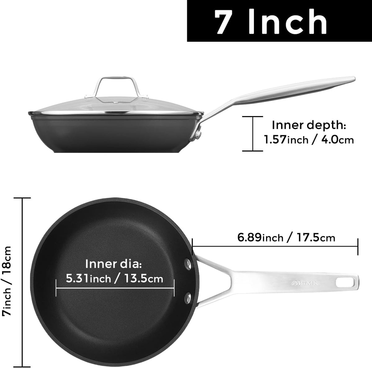 MsMk 7 inch Small Egg Nonstick Frying Pan with Lid, Eggs Omelette Burnt also Non stick, Scratch-resistant, Induction Skillet, Oven Safe to 700°F Pan for Cooking, Dishwasher Safe