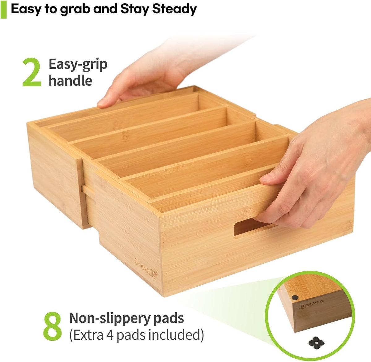 Bamboo Pot and Lid Organizers Bundle: White and Natural - Expandable Kitchen Cabinet Storage for Food Container Lids and Pans - Adjustable Dividers