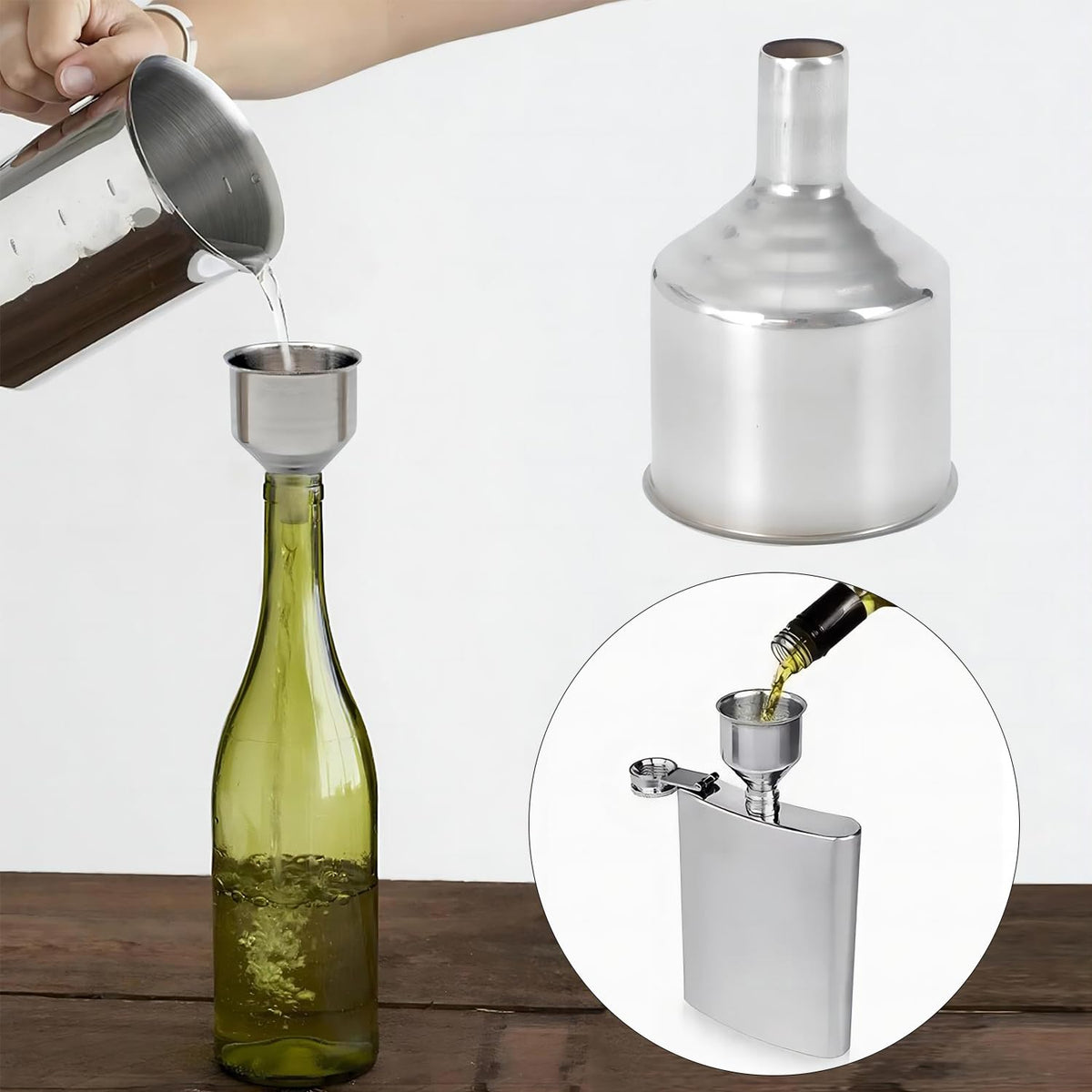 Stainless Steel Food Canning Funnels for Kitchen Use,Wide Mouth Funnel for Regular Mason Jar,Large Canning Supplies Kit for Filling Bottle(2pcs funnels,Strainer,mesh,Dispensing Funnel)