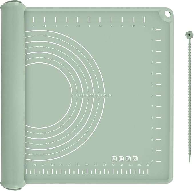 Silicone Baking Mat 24" x 16", Extra Thick Dough Rolling Mat with Measurements and Edge Heightening, Non-stick Food Grade Silicone Pastry Mat for for Pastry, Bread, Cookies, Pizza, Fondant, Pasta