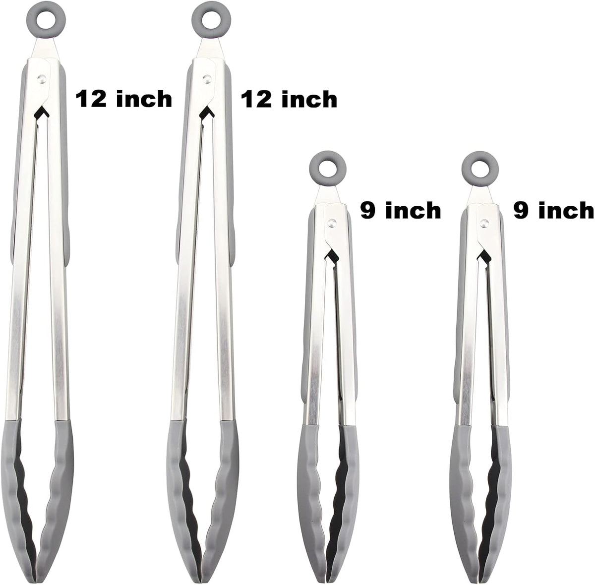 4 Pack Aqua Sky Kitchen Tongs, Premium Silicone BPA Free Non-Stick Stainless Steel BBQ Cooking Grilling Locking Food Tongs, 9-Inch & 12-Inch