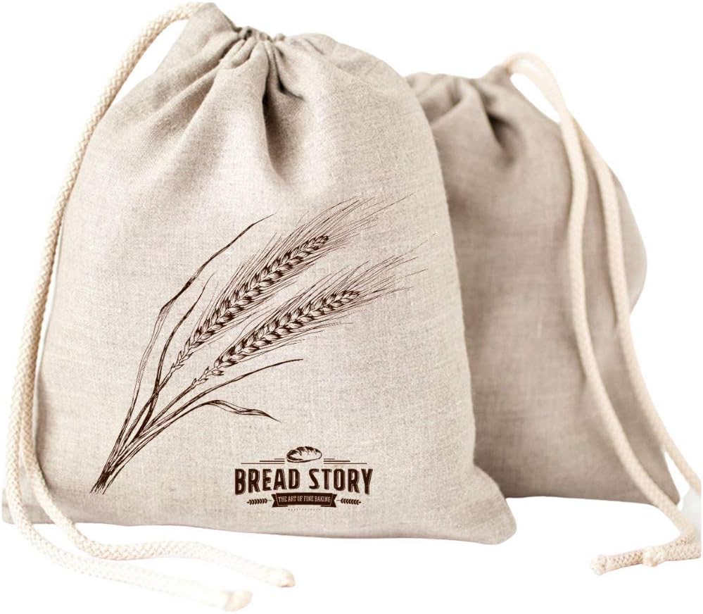 Linen Bread Bag – Reusable Linen Bags for Homemade Bread & Sourdough | Cloth Bags for Sourdough, Artisan Loaves, & Pastries | Unbleached Natural Fabric with Drawstring Closure, 2-Pack, 11 x 15"