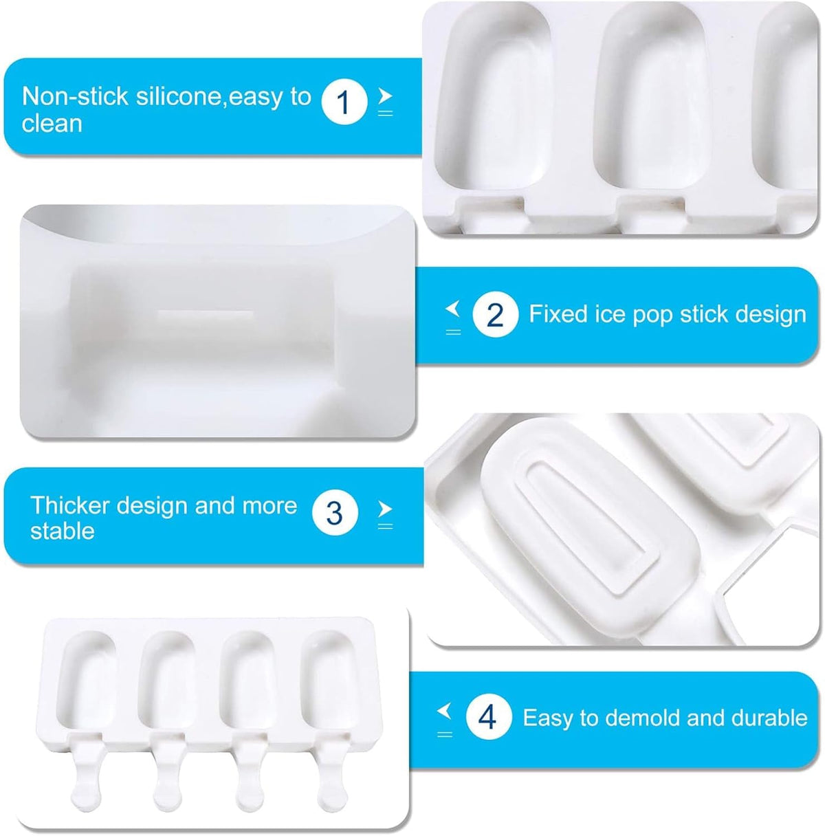 2 Small Mini Popsicles Molds, Cakesicle Molds Silicone Cake Pop Mold 4 Cavities With 100 Wooden Sticks & 100 Parcel Bags DIY Ice Cream Mold