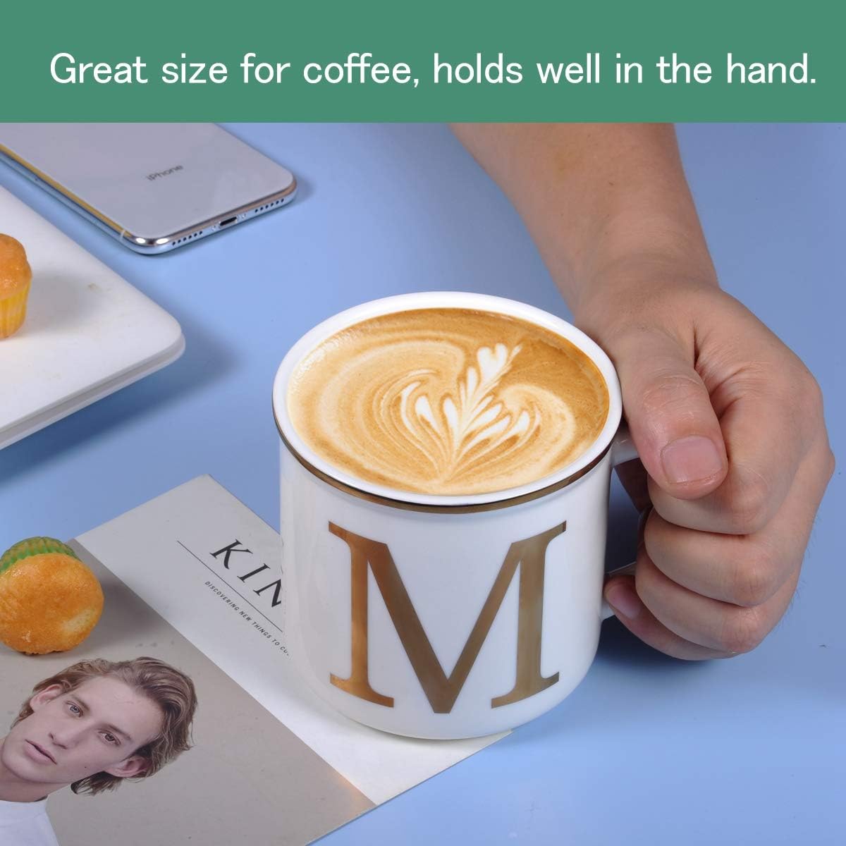 Miicol Ceramic Coffee Mug 16 oz, Monogram Coffee Cup, Golden Initial Tea Mug, Personalized Tea Cup, Unique Gift, Large Mug for Home, Office, Letter M