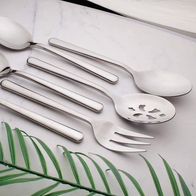 Serving Spoons*2 Slot Spoons* 2 Forks *2 Buffet Colander Stainless Steel Banquet Set, Set of 6. Lenght 9" (6-spoon forks set)