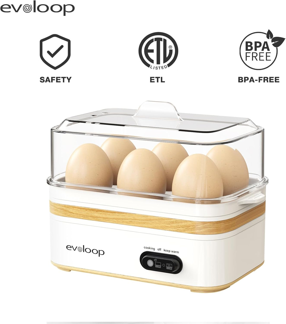 Rapid Egg Cooker Electric 6 Eggs Capacity, Soft, Medium, Hard Boiled, Poacher, Omelet Maker Egg Poacher With Auto Shut-Off, BPA Free-White